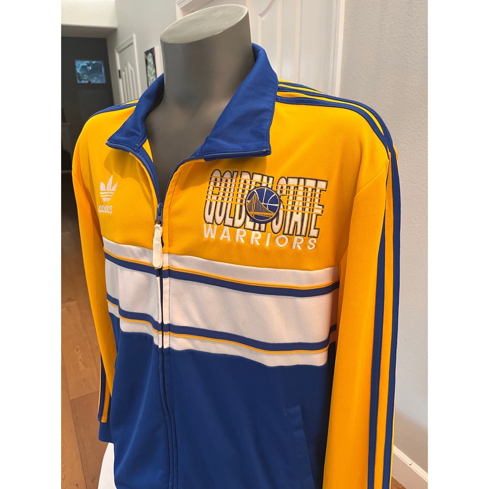 Adidas Golden State Warriors Track Jacket Mens XL Yellow Blue Good Full Zip NBA